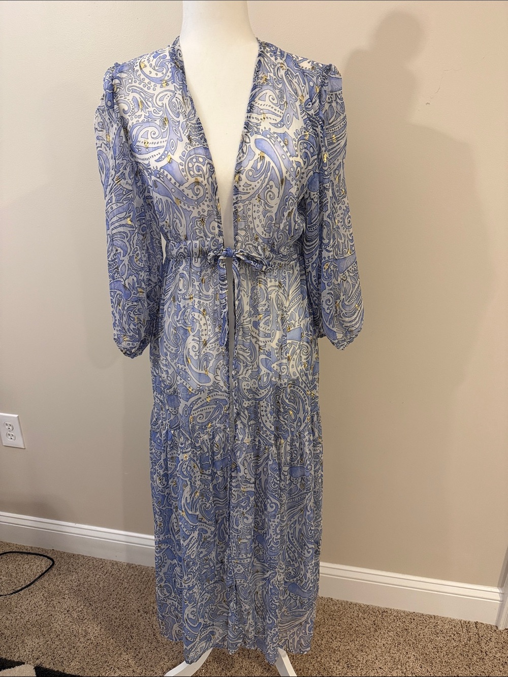 Express Maxi Paisley Maxi Sheer Duster with Tie Waist